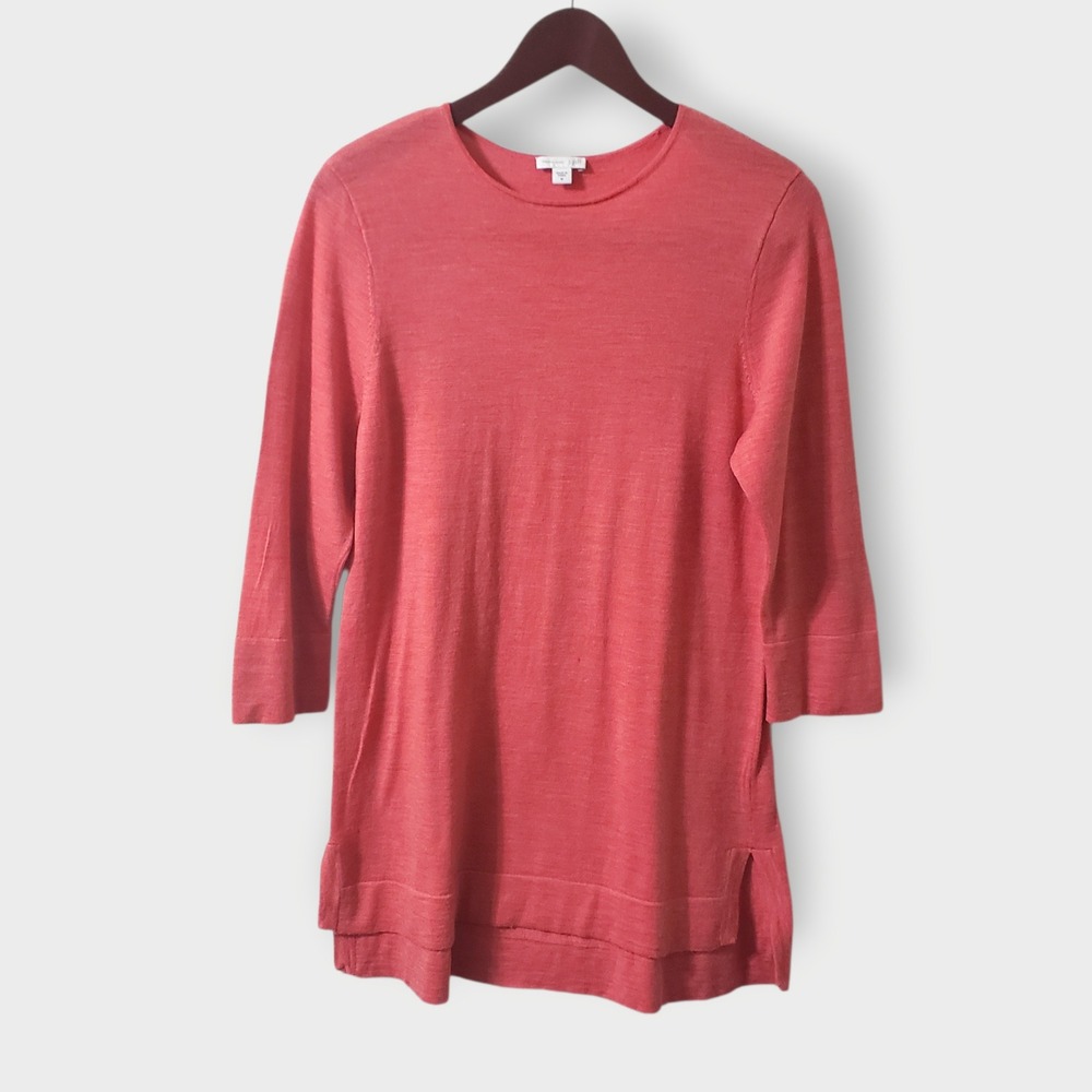 J. Jill Washable Merino Wool 3/4 Sleeve Tunic‎ Sweater Top Coral Pink Sz Medium